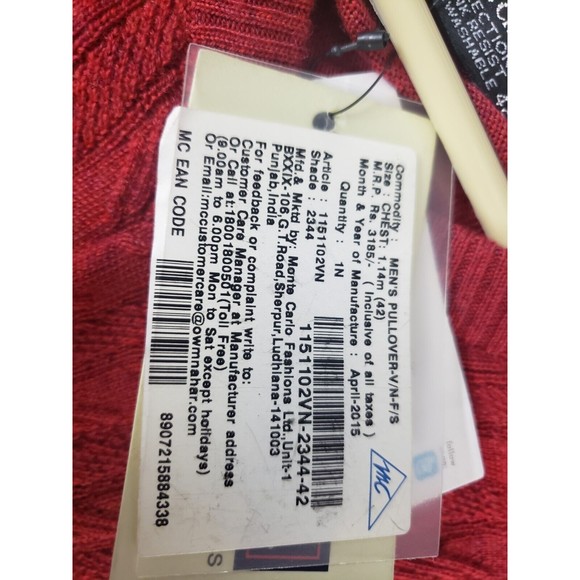 NWT, Men's Monte Carlo Collection sweater, Red, Magna wool, size 42 L - Picture 8 of 10